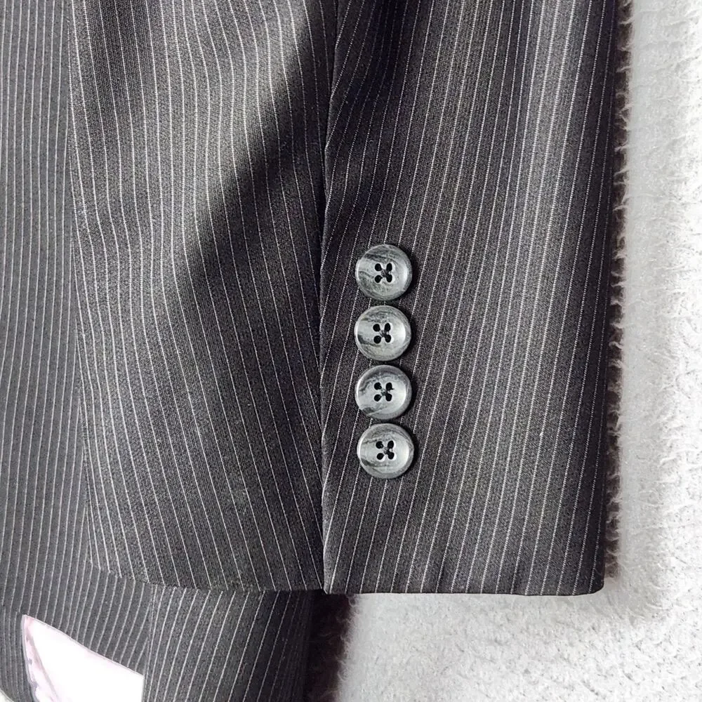 Billy London Suit Jacket Mens 42R Black Pinstripe Polyester Rayon 4 Button